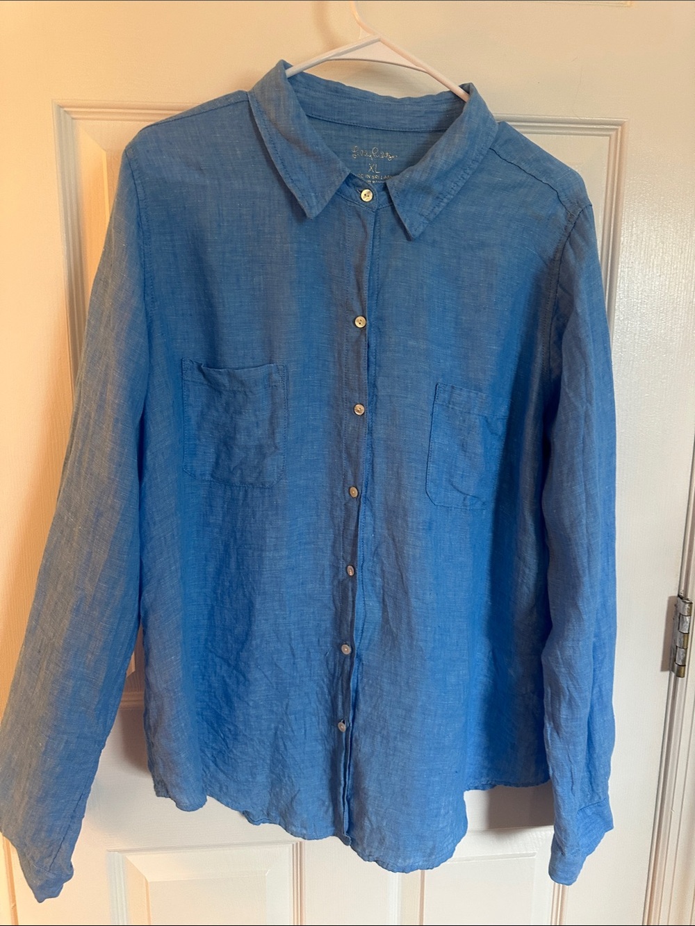 Lilly Pulitzer Blue Button-Up Linen Shirt